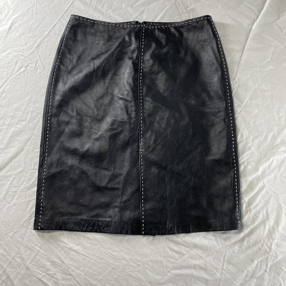 INC Leather Skirt Women 6 Black 100% Leather Straight Lined Minimalist Chic